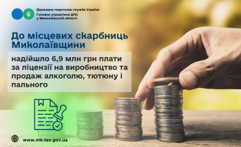 До місцевих скарбниць Миколаївщини надійшло 6,9 млн грн плати за ліцензії на виробництво та продаж алкоголю, тютюну і пального
