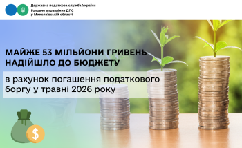 Майже 53 мільйони гривень надійшло до бюджету в рахунок погашення податкового боргу у травні 2026 року