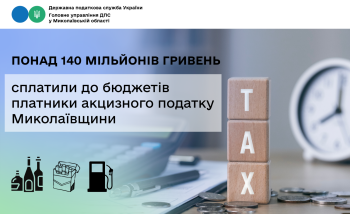 Платники акцизного податку Миколаївщини сплатили до бюджетів понад 140 мільйонів гривень