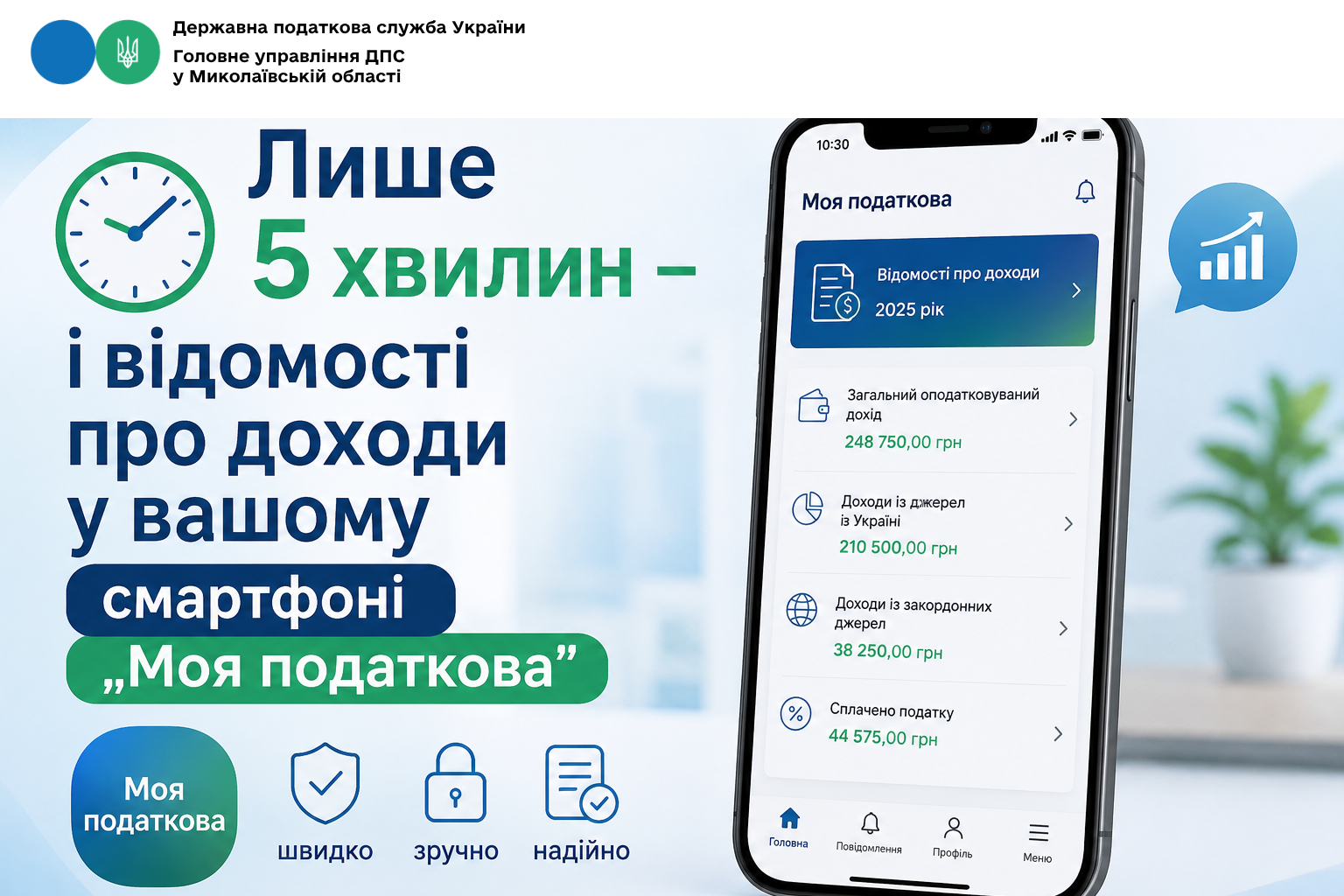 Лише 5 хвилин – і відомості про доходи у вашому смартфоні