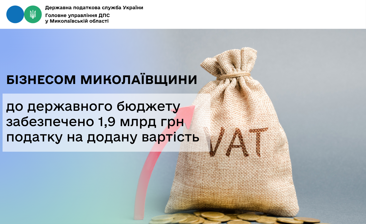 Бізнесом Миколаївщини до державного бюджету забезпечено 1,9 млрд грн податку на додану вартість